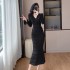 Fashionable, high-end and elegant women's style V-neck ruffle sleeve top and skirt two-piece set 9657