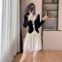 Sweet lace doll neck dress with ethereal charm, short skirt with fixed color and no fading 5325