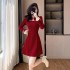 New Chinese style improved cheongsam girls' small dress, corduroy buttoned pearl dress 802