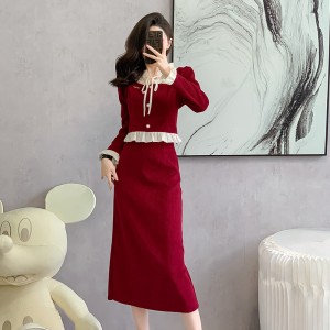 French style small fragrant red corduroy set for petite women, with a sense of luxury and socialite temperament, fashionable two-piece set 5893