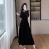 Lace top patchwork velvet sexy T-shirt+gold velvet skirt two-piece set 9515