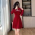 Chinese style elegant Su style cheongsam dress, new Chinese style high waist slimming red dress 5302