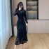 New Chinese style women's clothing for spring, improved cheongsam long skirt, retro fashion lace high-end exquisite dress 5939