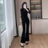 Improved cheongsam top with gold velvet for slimming and slimming effect, split flared pants two-piece set 9636