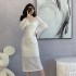 2024 autumn new fish scale warm lace high-end V-neck dress slim fit base mid length skirt 5928