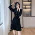 High end fishtail black dress, super beautiful temperament, drooping velvet dress 9566