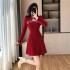 Chinese style elegant Su style cheongsam dress, new Chinese style high waist slimming red dress 5302