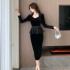 Black velvet dress, women's French retro high-end style, socialite temperament, slim fit, Hepburn style small black dress 5863