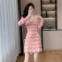 Lace lace temperament skirt autumn/winter 2024 long sleeved nail diamond V-neck dress 9588-2