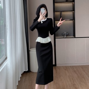 French retro high-end suit round neck design top and skirt two-piece set 9596