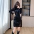 Real shooting temperament, high-end feeling, long sleeved dress, women's high and cold, imperial style, sexy, light luxury, hip hugging sequin skirt 5988