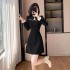 New Chinese style improved cheongsam girls' small dress, corduroy buttoned pearl dress 802