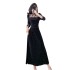 French heavy industry hot stamping diamond hollow velvet dress with waist cinching and socialite black long skirt 5301