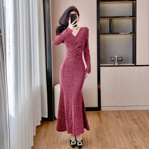 Diamond hot stamping socialite high-end dress goddess style high-end feeling small dress fish tail long dress 5316