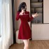 New Chinese style improved cheongsam girls' small dress, corduroy buttoned pearl dress 802