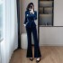 Fashionable gold velvet suit with slimming temperament, waist cinching top, pants slimming two-piece set 9655