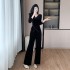 Paired with a complete set of women's gold velvet long sleeved top, casual wide leg pants, slimming two-piece set 9561