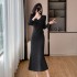 2024 autumn and winter new flared sleeve V-neck fashionable slim fit and slimming two-piece dress 809