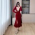 Black evening dress for women 2024 new style, light luxury, niche high-end velvet long sleeved banquet fish tail host skirt 5956