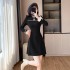 New Chinese style improved cheongsam girls' small dress, corduroy buttoned pearl dress 802