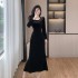 Elegant temperament with ruffled edges and beaded velvet skirt, cinched waist and slimming dress 9628