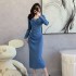 Actual shooting of 2024 new autumn women's clothing temperament dress with pleats and hips, slimming long skirt 5929