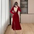 Black evening dress for women 2024 new style, light luxury, niche high-end velvet long sleeved banquet fish tail host skirt 5956