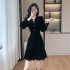 High end fishtail black dress, super beautiful temperament, drooping velvet dress 9566