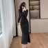 Light mature style fashionable and elegant set skirt, feminine V-neck lace shirt, fish tail skirt, 9673