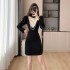 Black evening dress for women 2024 new style, light luxury, niche high-end velvet long sleeved banquet fish tail host skirt 5956