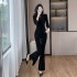 Improved cheongsam top with gold velvet for slimming and slimming effect, split flared pants two-piece set 9636