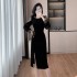 New Heavy Industry waist cinching slimming temperament velvet light luxury high-end atmospheric dress 9619