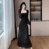 Plush long sleeved outer dress with fashionable temperament two-piece set skirt 9517