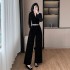 Autumn new V-neck rhinestone style slimming gold velvet jumpsuit women's belt 9583