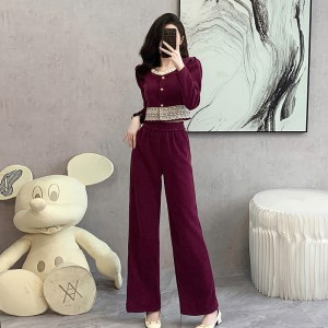 Real time shooting of fashionable temperament, western-style and age reducing autumn clothing for women 2024 fashion set, small fragrant style square neck two-piece set, 5895