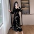 Da Xi Homemade Butterfly Series - Shrinking Waist and Slimming Tea Break Skirt Velvet Dress 9535