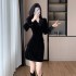 Fashionable gold velvet rhinestone hot stamping dress for female heavy workers, shining and slimming with a cinched waist, suit skirt 6902