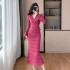 Fashionable, high-end and elegant women's style V-neck ruffle sleeve top and skirt two-piece set 9657