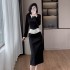 French retro high-end suit round neck design top and skirt two-piece set 9596