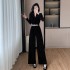 Autumn new V-neck rhinestone style slimming gold velvet jumpsuit women's belt 9583