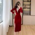 New Fashionable Heavy Industry Diamond Set Dress with Female Elasticity and Slimming, Women's Flavor Wrapping Hip Dress 5980