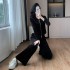 Velvet rhinestone hooded zipper cardigan+pants set, loose and versatile two-piece set 9511