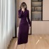 Real shot of a high-end small person with a tight waist and hips, fake two high and cold imperial style purple dresses, 5968