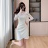 Pure Desire Sexy Half High Neck Dress 2024 New Lace Splicing Design Sensual Waist Bag Hip Short Skirt 5958