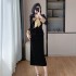 Elegant socialite bow, fish tail, slim fit velvet top, split skirt two-piece set 9658