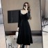 Real time shooting of heavy-duty age reducing handmade beaded banquet dress, Korean gold velvet beaded embroidery waist cinching big black skirt 3605