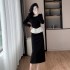 Xiaoxiang socialite temperament round neck pearl heavy industry two-piece elegant versatile set skirt 9601