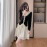 Sweet lace doll neck dress with ethereal charm, short skirt with fixed color and no fading 5325