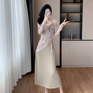 New Chinese style camisole dress women's drawstring top skirt two-piece set 9530