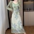 EIA One Yao Flower Blooming Pinellia Vintage Jacquard Dress Cardigan Strap Skirt Two Piece Set 9506